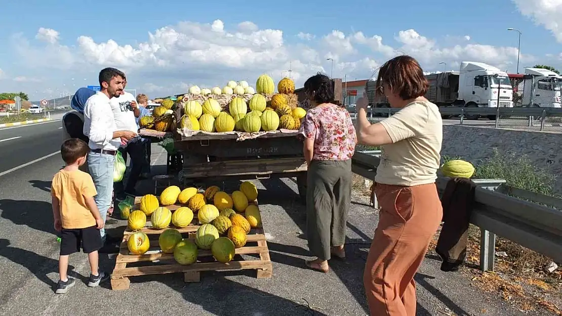 Balıkesir'de karayolu kenarında kavun pazarı ilgi görüyor