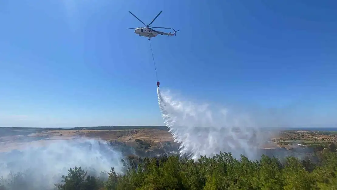 Bozcaada'da ziraat alanında başlayan yangın ormanlık alana sıçradı