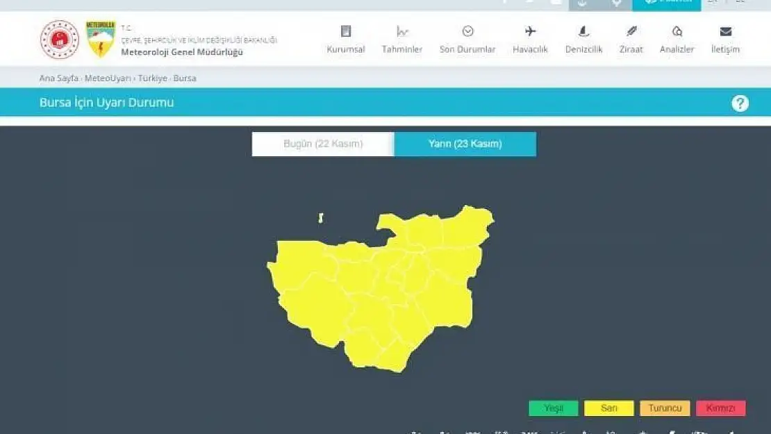 Bursa için sarı uyarı