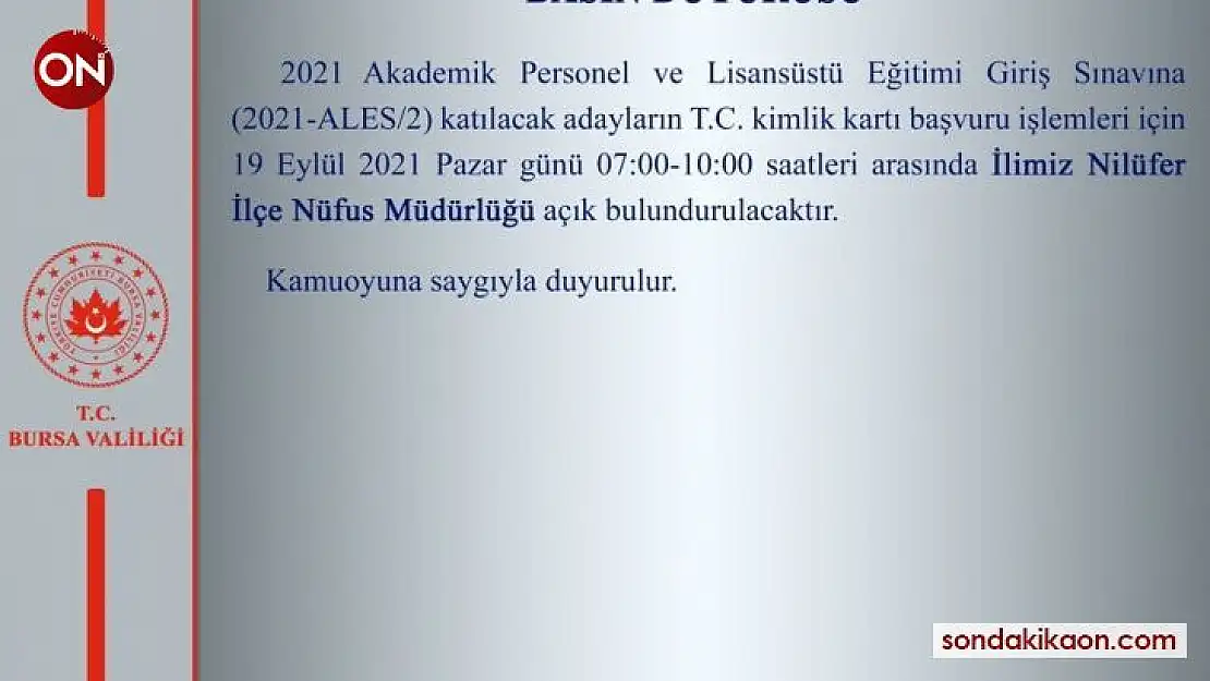Bursa Valiliği duyurdu