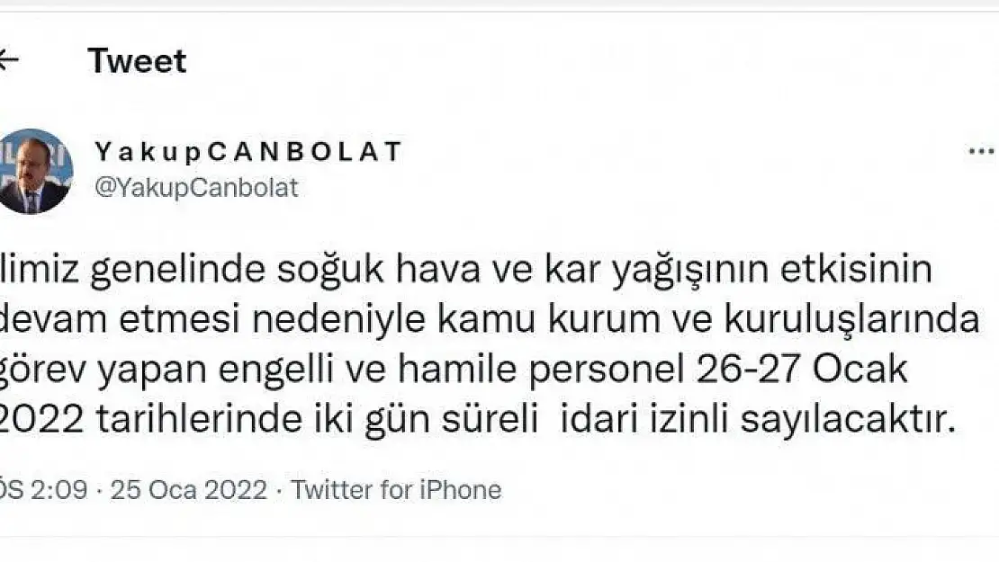 Bursa Valiliğin'den 2 gün personel izni kararı