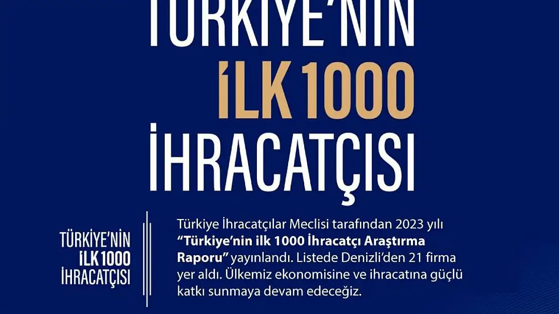 Denizli'den 21 firma 'Türkiye'nin İlk 1000 İhracatçı' arasında yer aldı
