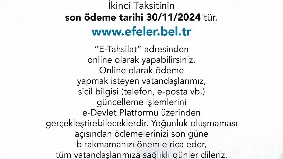 Efeler Belediyesi'nden vergi ödemesi hatırlatması