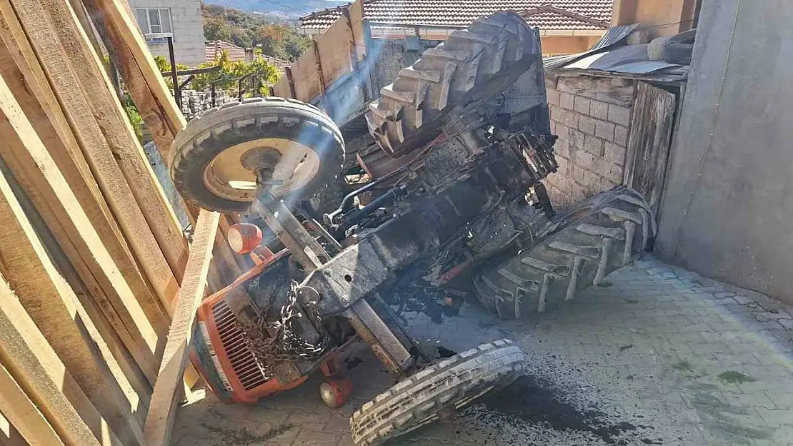 Freni boşalan traktör ters döndü: 1 yaralı