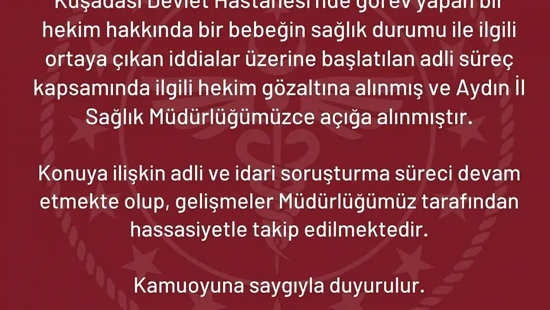 İl Sağlık Müdürlüğü'nden Kuşadası'ndaki bebek iddiasıyla ilgili açıklama