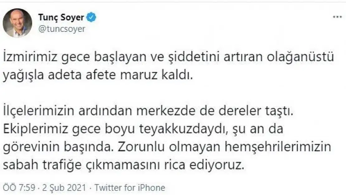 İzmir'de aşırı yağışlarla ilgili son dakika açıklaması