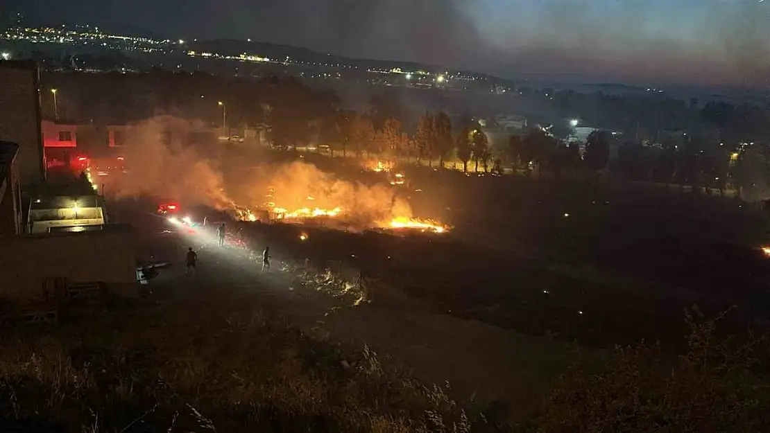 İzmir'de otluk alanda çıkan yangın evlere sıçramadan söndürüldü