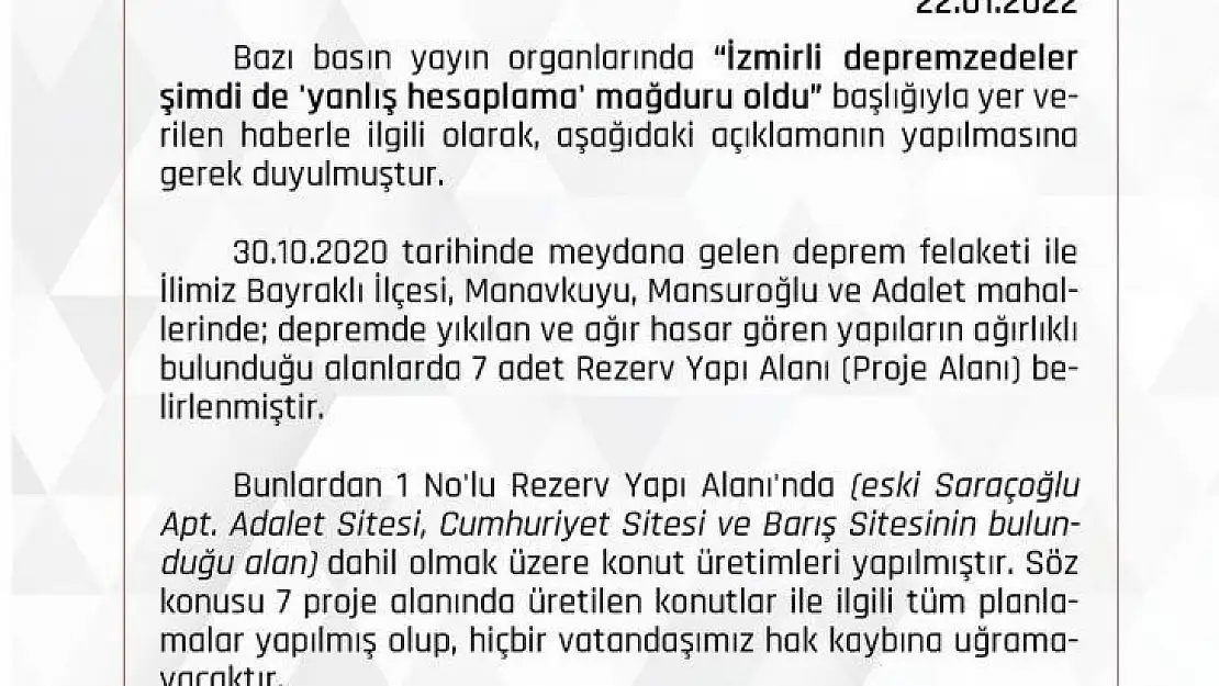 İzmir Valiliğinden depremzedeler 'yanlış hesaplama mağduru oldu' haberlerine ilişkin açıklama