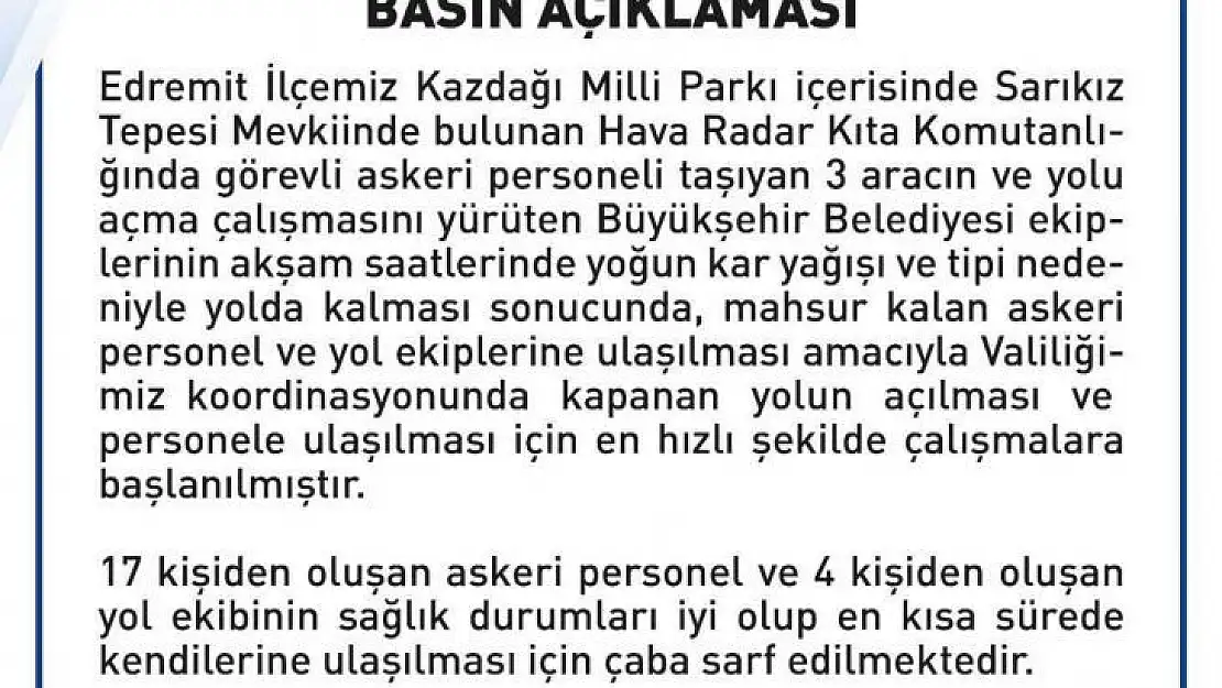 Kazdağları'nda mahsur kalan 21 kişi için kurtarma çalışması başlatıldı