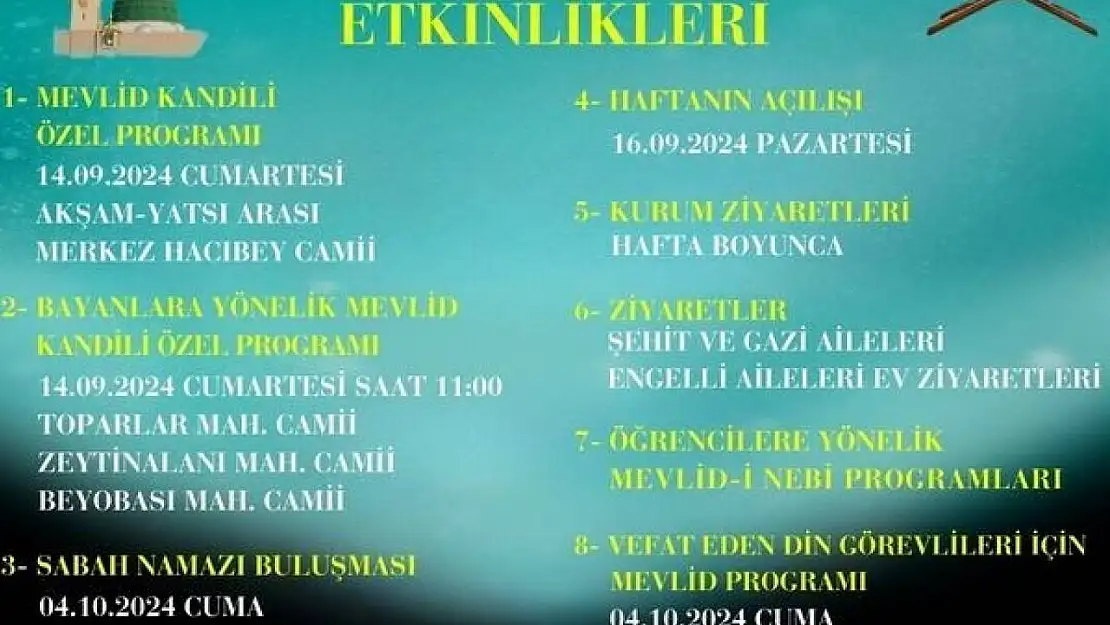 Köyceğiz'de Mevlid-i Nebi ve Camiler ve Din Görevlileri Haftası bir dizi etkinlikle kutlanacak