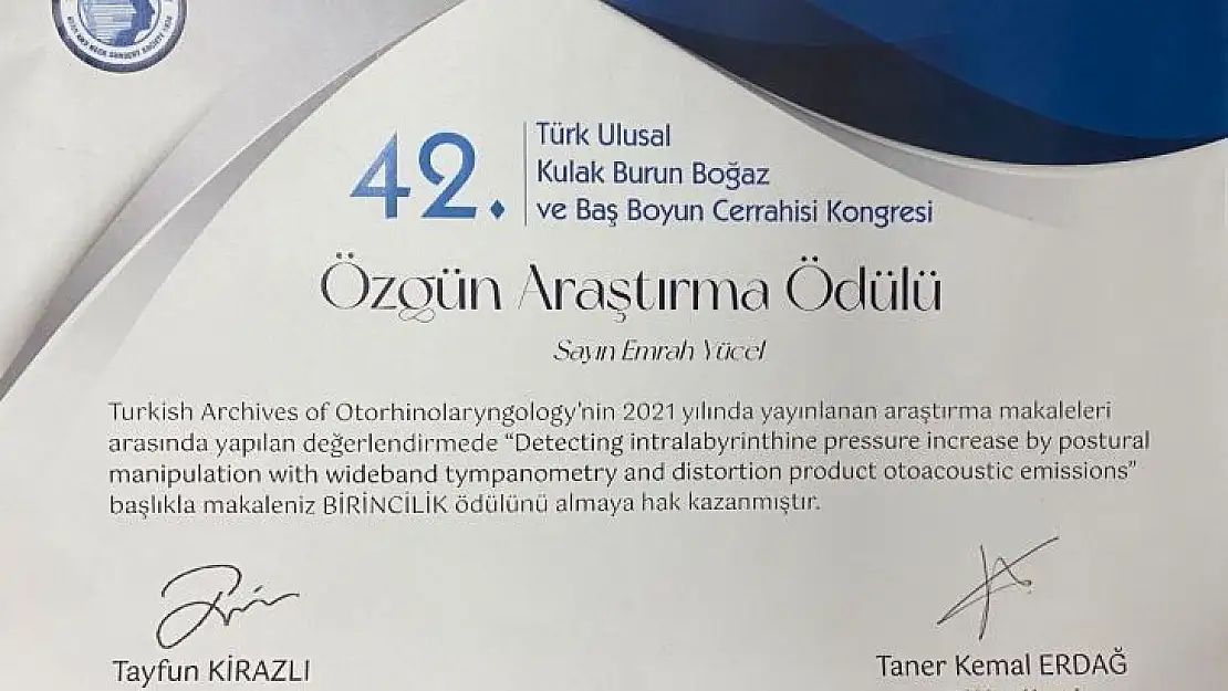 PAÜ Hastanesine özgün araştırmada birincilik ödülü