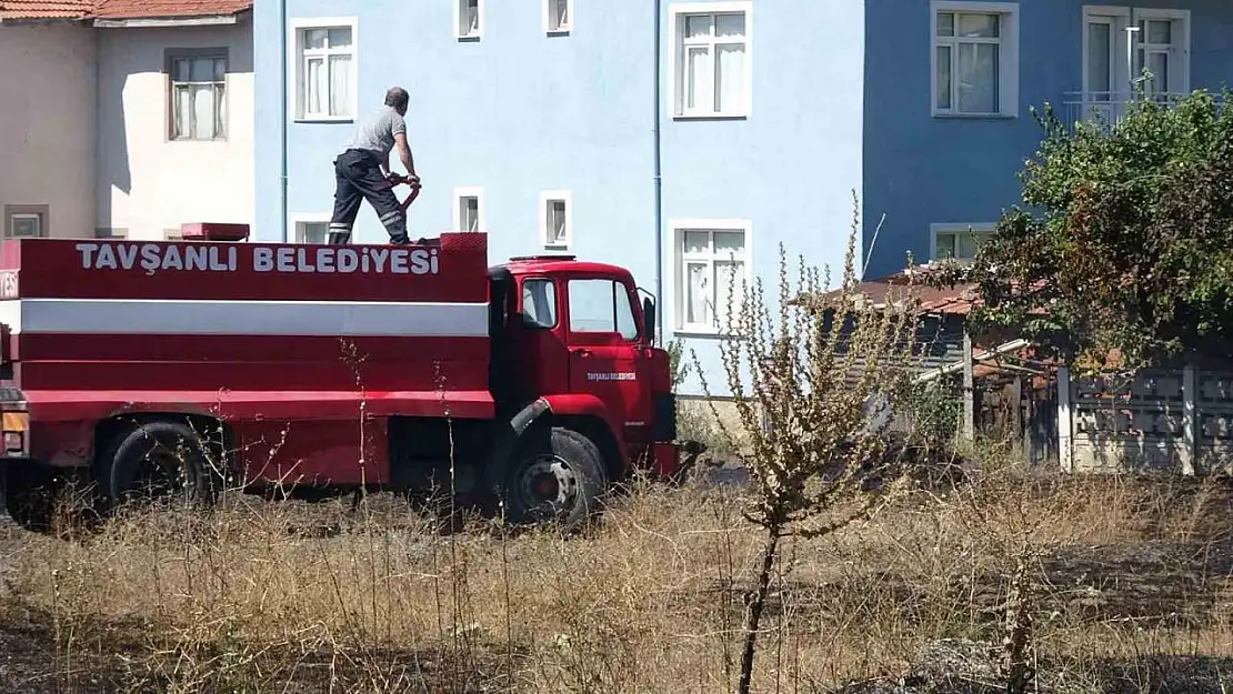 Tavşanlı'da ot yangını evlere ulaşmadan söndürüldü