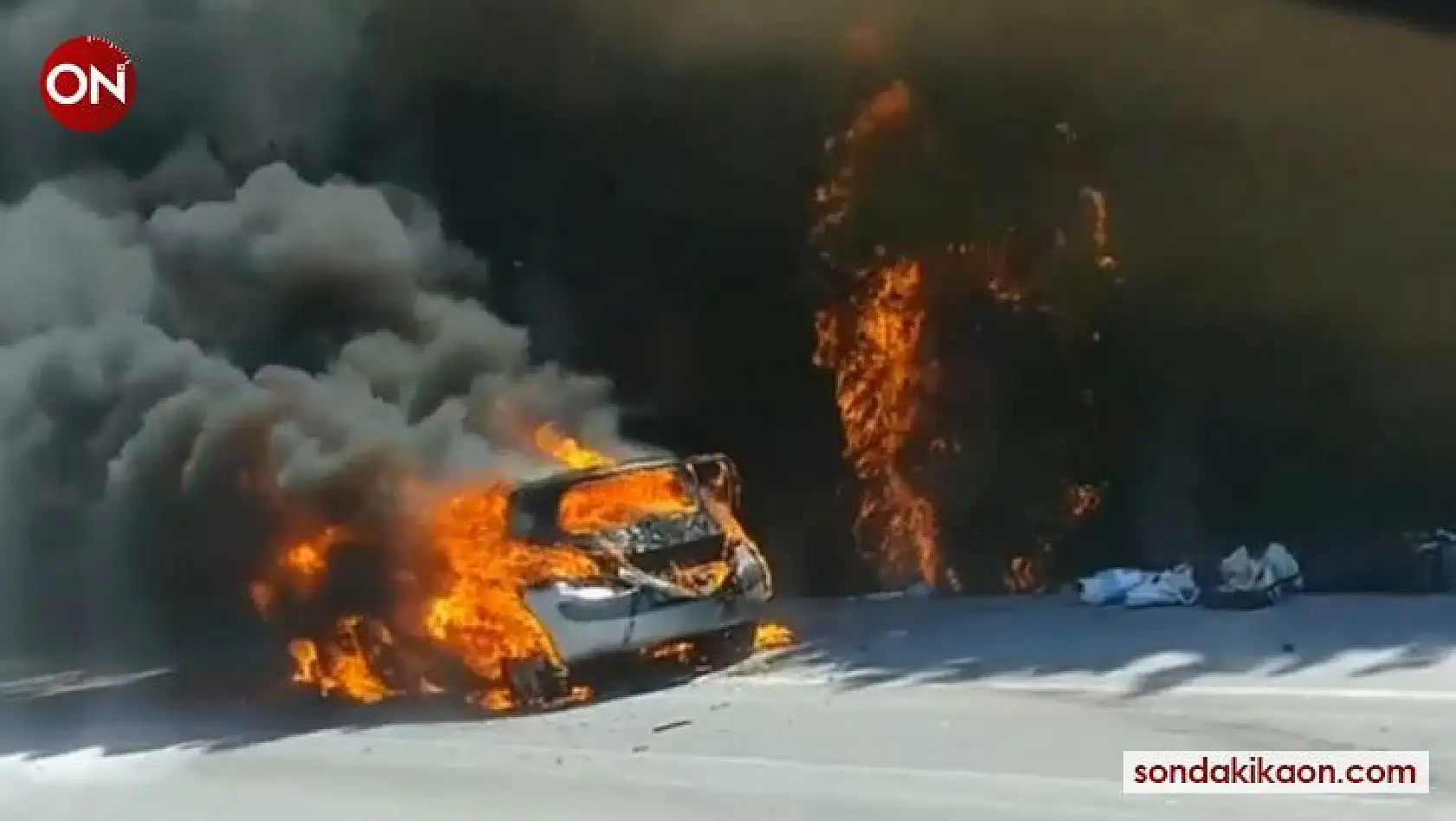 Bursa'da yanan otomobildeki alevler ormana sıçradı
