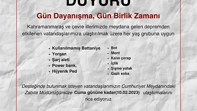 Alaşehir Belediyesi depremzedeler için yardım kampanyası başlattı