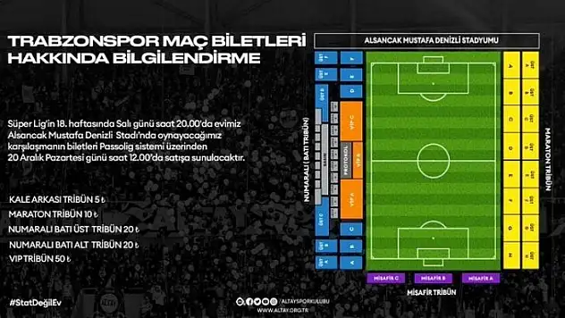 Altay'da Trabzonspor maçına uygun fiyatlı bilet