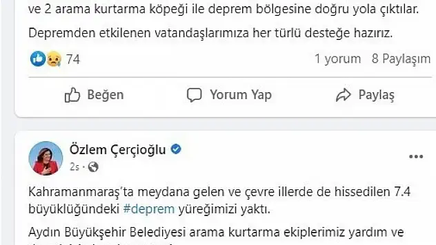 Aydın Büyükşehir ekipleri deprem bölgesine hareket etti