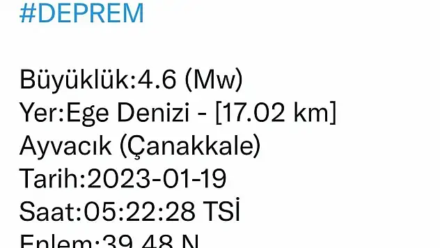 Çanakkale açıklarındaki deprem İzmir'den de hissedildi