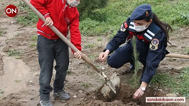 Çocuklar, jandarma ekipleriyle fidan dikti