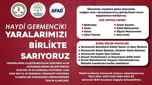 Germencik'ten deprem bölgesine yardım eli