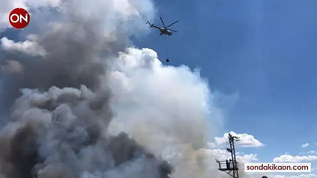 Helikopterler çöplük yangını için kalktı