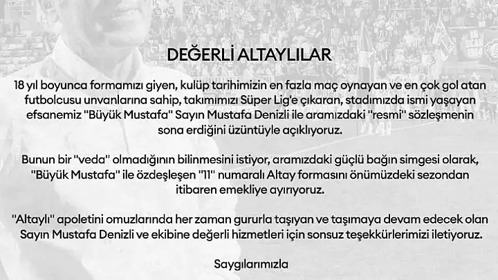 Altay'dan Mustafa Denizli'ye teşekkür