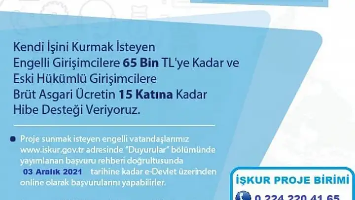 Engelli ve eski hükümlü hibe desteği başvuruları başladı