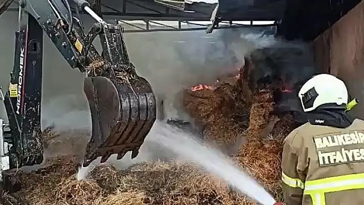 Havran'da besi çiftliğinde korkutan yangın