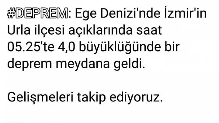 İzmir'de 4 büyüklüğünde deprem