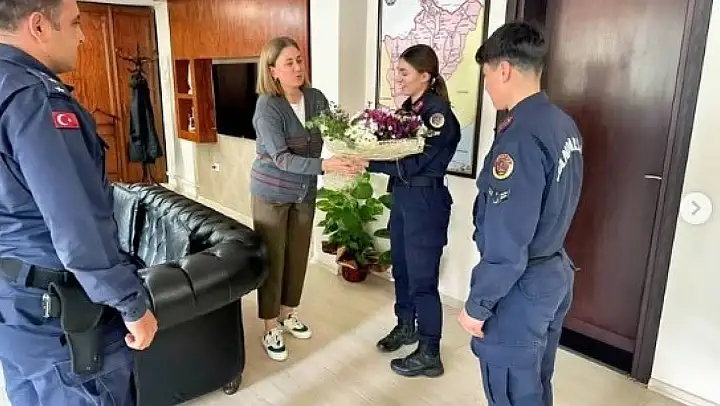 Jandarma, Nazilli Kaymakamı Kan'ın Kadınlar Günü'nü kutladı
