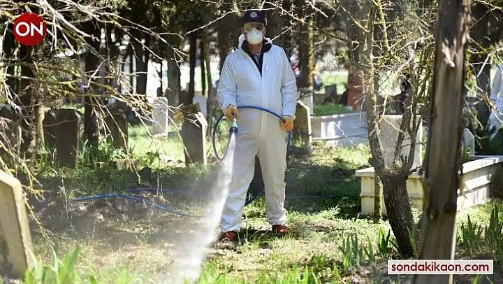 Karesi'de mezarlık ve boş arazilerdeki otlar temizlenip ilaçlanıyor