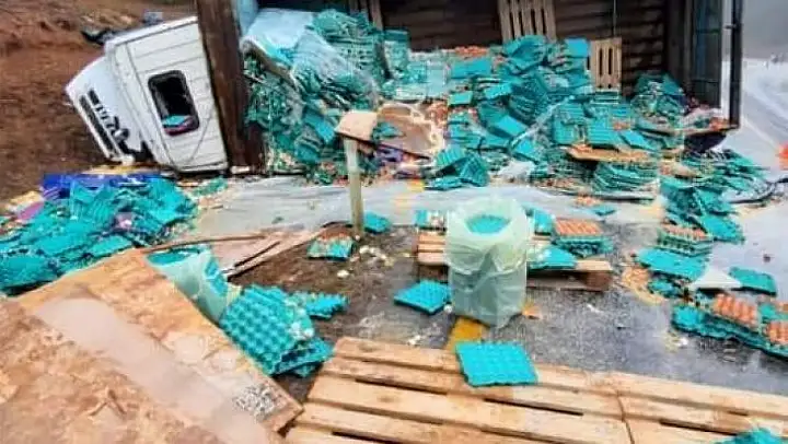 Yumurta yüklü kamyon devrildi: 1 ölü