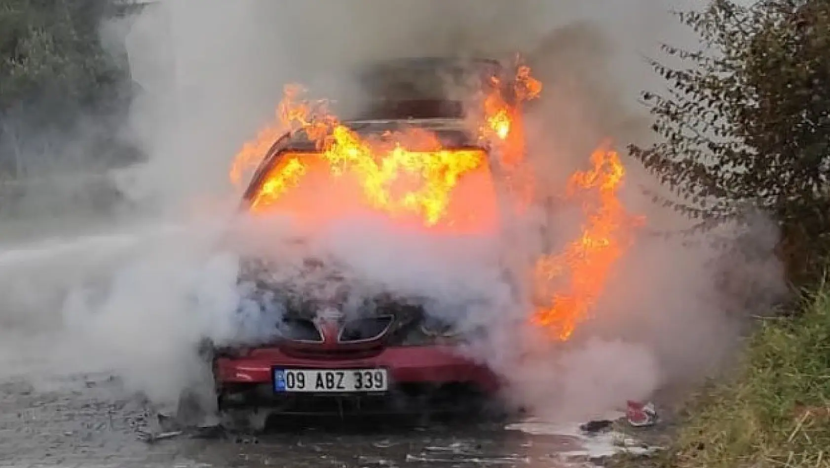 Karacasu'daki yangında araç küle döndü