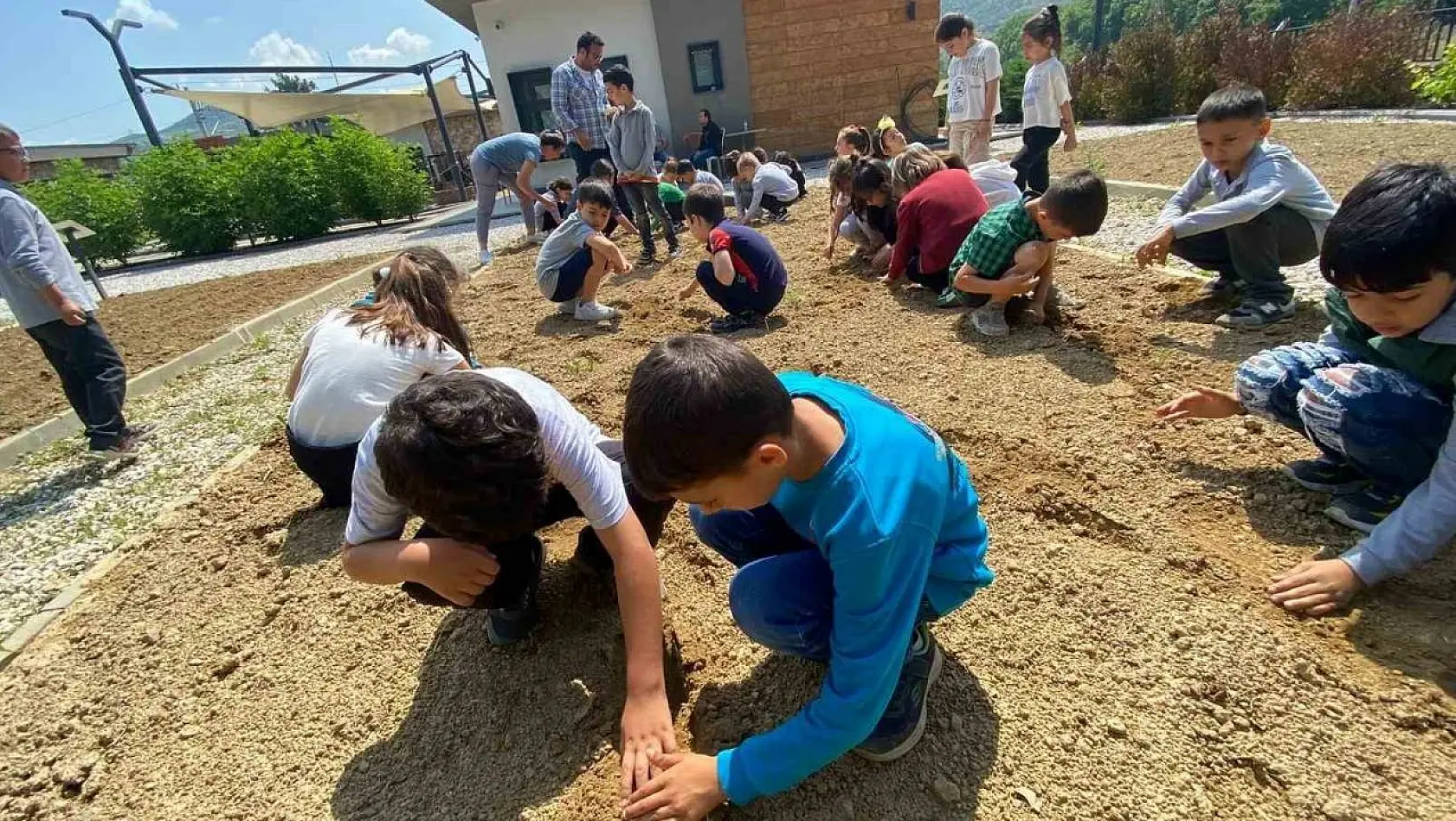 Selçuklu'da çocuklar fideleri toprakla buluşturuyor